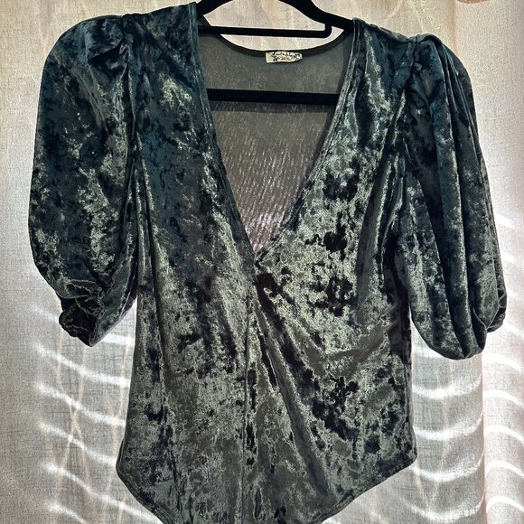 Free People Gray Velvet Don't you Wish Bodysuit - Size XS - Picture 1 of 4